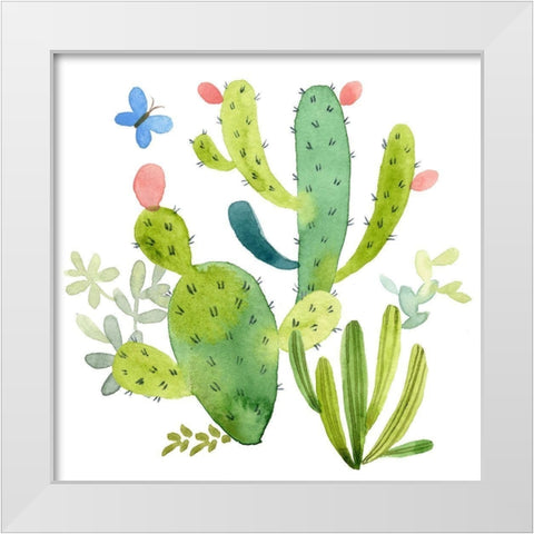 Happy Cactus II White Modern Wood Framed Art Print by Maday, Jane