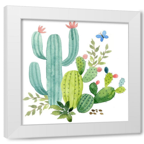 Happy Cactus IV White Modern Wood Framed Art Print by Maday, Jane