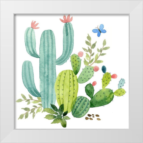 Happy Cactus IV White Modern Wood Framed Art Print by Maday, Jane