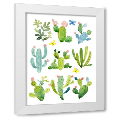 Happy Cacti White Modern Wood Framed Art Print by Maday, Jane
