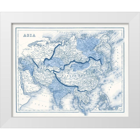 Asia in Shades of Blue White Modern Wood Framed Art Print by Vision Studio