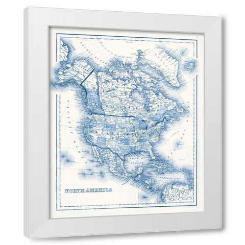 North America in Shades of Blue White Modern Wood Framed Art Print by Vision Studio