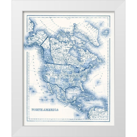 North America in Shades of Blue White Modern Wood Framed Art Print by Vision Studio