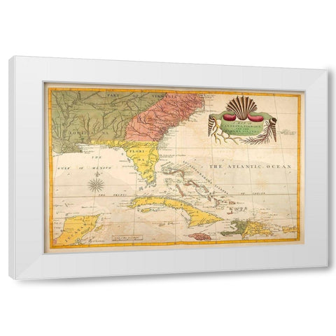 Map of Carolina, Florida and the Bahama Islands White Modern Wood Framed Art Print by Catesby, Mark