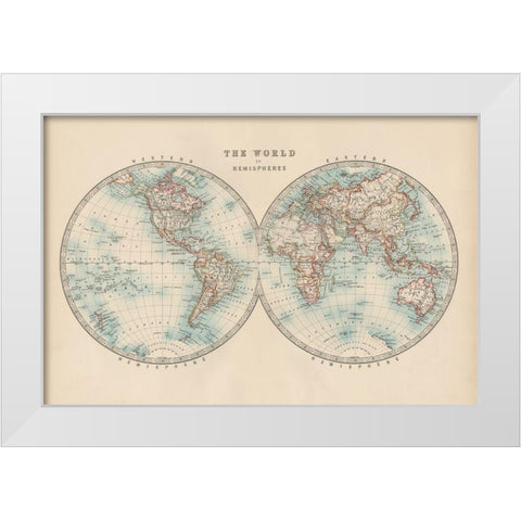Johnstons World in Hemispheres White Modern Wood Framed Art Print by Johnston