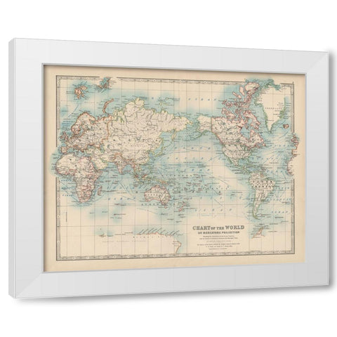 Johnstons Chart of the World White Modern Wood Framed Art Print by Johnston