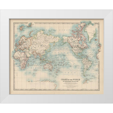 Johnstons Chart of the World White Modern Wood Framed Art Print by Johnston