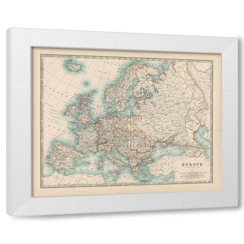 Johnstons Map of Europe White Modern Wood Framed Art Print by Johnston