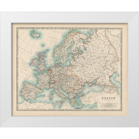 Johnstons Map of Europe White Modern Wood Framed Art Print by Johnston