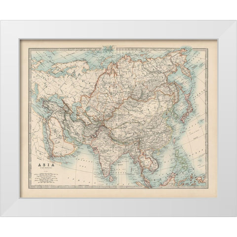 Johnstons Map of Asia White Modern Wood Framed Art Print by Johnston