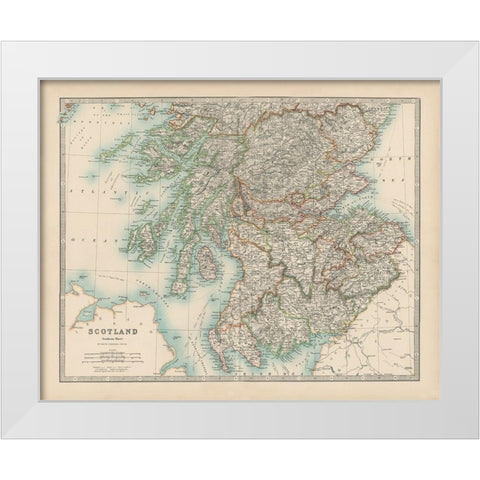 Johnstons Map of Scotland White Modern Wood Framed Art Print by Johnston