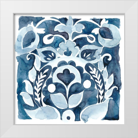 Indigo Ornament II White Modern Wood Framed Art Print by Zarris, Chariklia