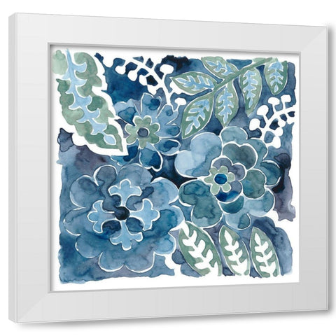 Indigo Ornament IV White Modern Wood Framed Art Print by Zarris, Chariklia