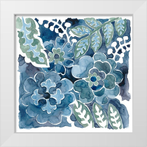 Indigo Ornament IV White Modern Wood Framed Art Print by Zarris, Chariklia