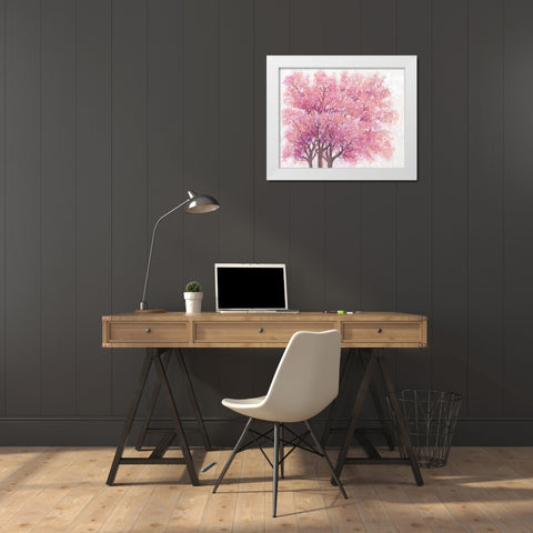 Pink Cherry Blossom Tree I White Modern Wood Framed Art Print by OToole, Tim