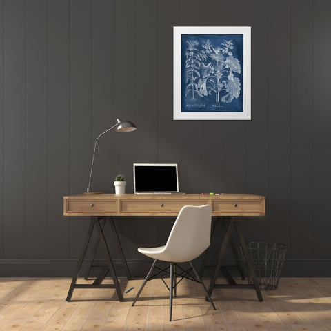 Besler Leaves in Indigo I White Modern Wood Framed Art Print by Vision Studio