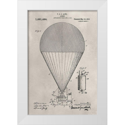 Patent--Hot Air Balloon White Modern Wood Framed Art Print by Ludwig, Alicia