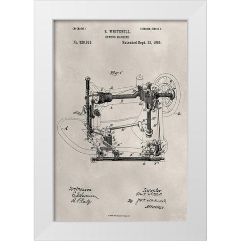 Patent--Sewing Machine White Modern Wood Framed Art Print by Ludwig, Alicia