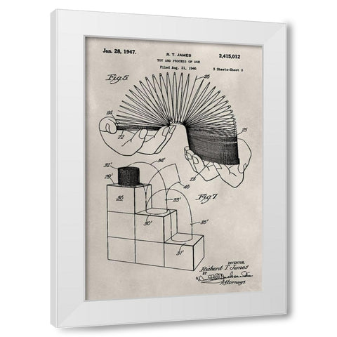 Patent--Slinky White Modern Wood Framed Art Print by Ludwig, Alicia