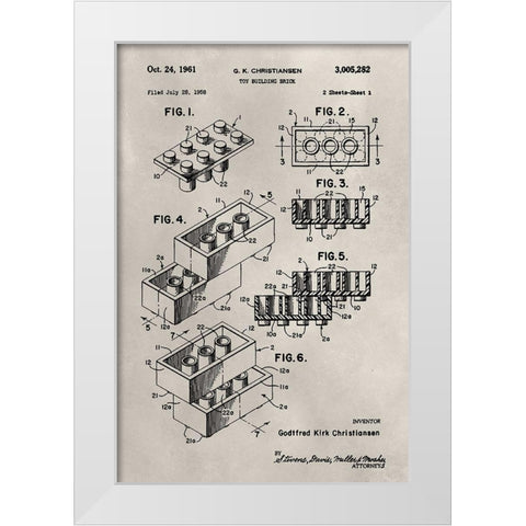 Patent--Lego White Modern Wood Framed Art Print by Ludwig, Alicia