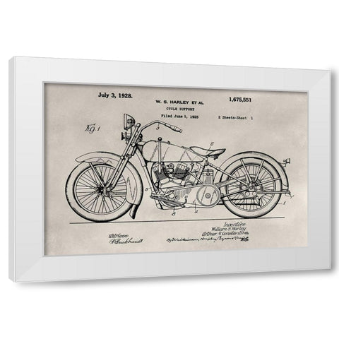 Patent--Motorcycle White Modern Wood Framed Art Print by Ludwig, Alicia