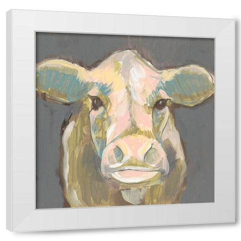 Blush Faced Cow I White Modern Wood Framed Art Print by Goldberger, Jennifer