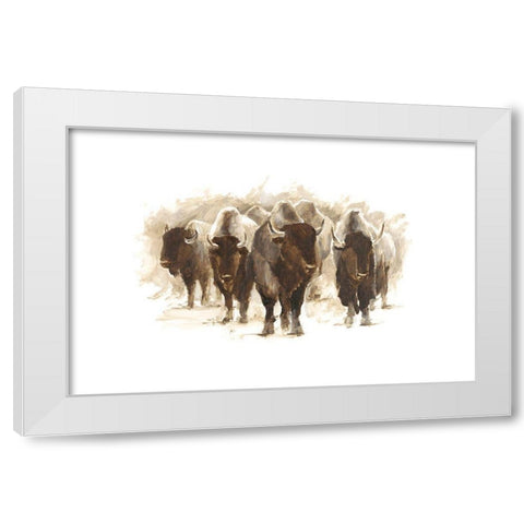 Herd of Bison II White Modern Wood Framed Art Print by Harper, Ethan