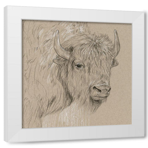 Bison Sketch I White Modern Wood Framed Art Print by Wang, Melissa