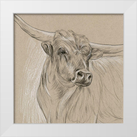 Longhorn Sketch I White Modern Wood Framed Art Print by Wang, Melissa