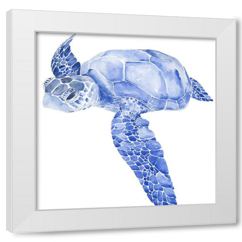 Ultramarine Sea Turtle I White Modern Wood Framed Art Print by Parker, Jennifer Paxton
