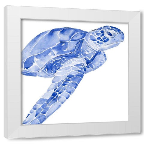 Ultramarine Sea Turtle II White Modern Wood Framed Art Print by Parker, Jennifer Paxton