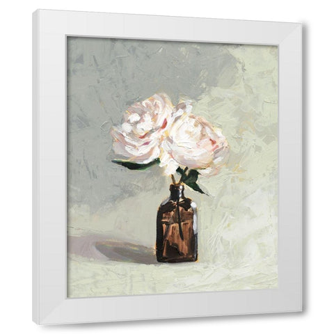 Amber Bottle Flowers II White Modern Wood Framed Art Print by Borges, Victoria