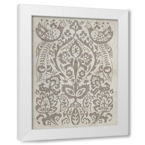 Peacock Damask II White Modern Wood Framed Art Print by Zarris, Chariklia