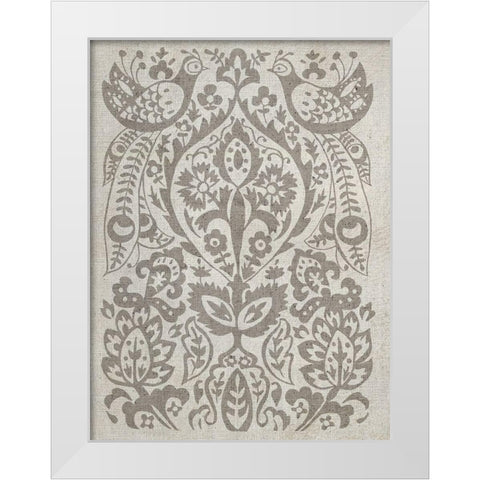 Peacock Damask II White Modern Wood Framed Art Print by Zarris, Chariklia