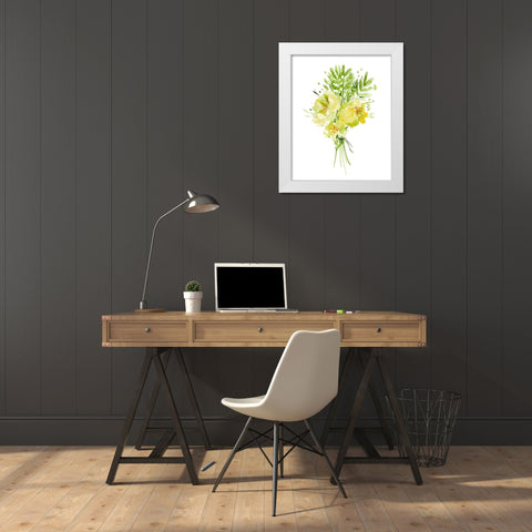 Bouquet with Peony I White Modern Wood Framed Art Print by Wang, Melissa