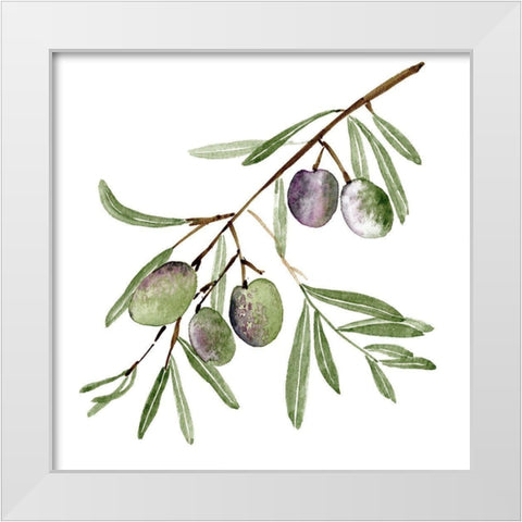 Olive Branch I White Modern Wood Framed Art Print by Wang, Melissa