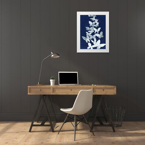 Indigo Butterfly Falls I White Modern Wood Framed Art Print by Popp, Grace