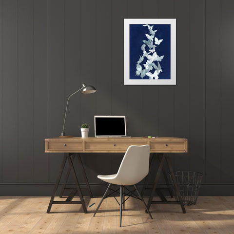 Indigo Butterfly Falls II White Modern Wood Framed Art Print by Popp, Grace