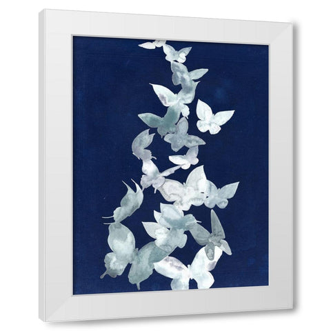 Indigo Butterfly Falls II White Modern Wood Framed Art Print by Popp, Grace