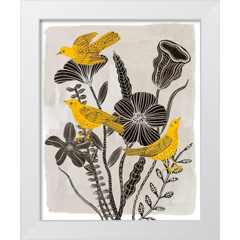 Birds in My Garden I White Modern Wood Framed Art Print by Wang, Melissa