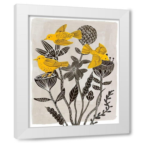 Birds in My Garden II White Modern Wood Framed Art Print by Wang, Melissa