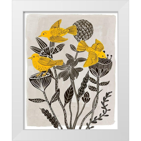 Birds in My Garden II White Modern Wood Framed Art Print by Wang, Melissa