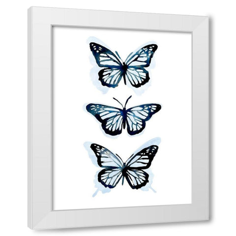 Blue Butterfly Trio I White Modern Wood Framed Art Print by Scarvey, Emma