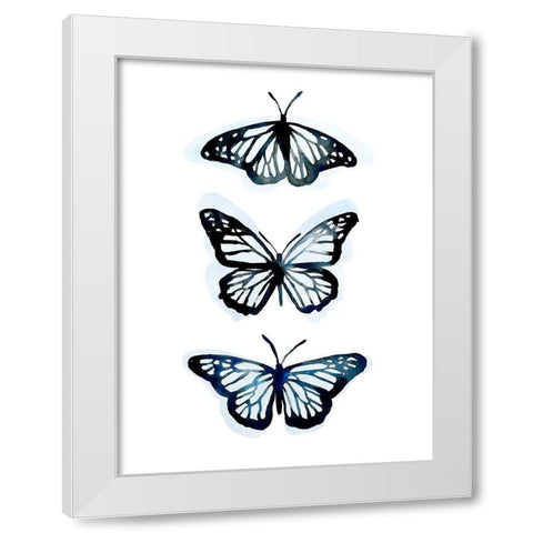 Blue Butterfly Trio II White Modern Wood Framed Art Print by Scarvey, Emma