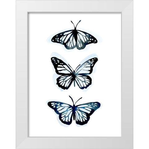 Blue Butterfly Trio II White Modern Wood Framed Art Print by Scarvey, Emma