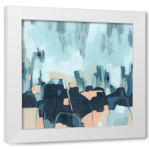 Abstracted Indigo Skyline I White Modern Wood Framed Art Print by Vess, June Erica