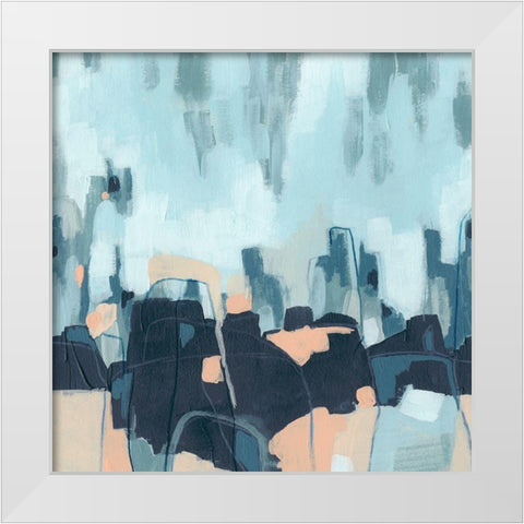 Abstracted Indigo Skyline I White Modern Wood Framed Art Print by Vess, June Erica
