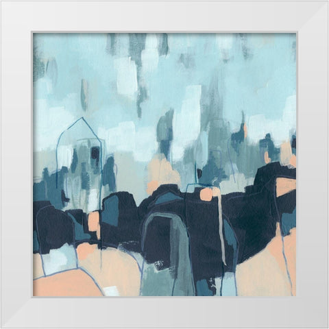Abstracted Indigo Skyline II White Modern Wood Framed Art Print by Vess, June Erica