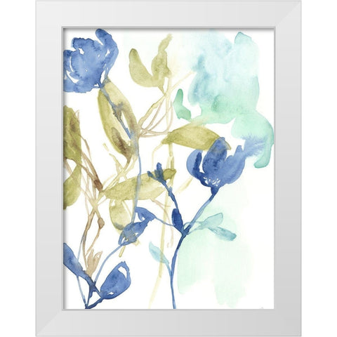 Cobalt and Olive Bouquet I White Modern Wood Framed Art Print by Goldberger, Jennifer