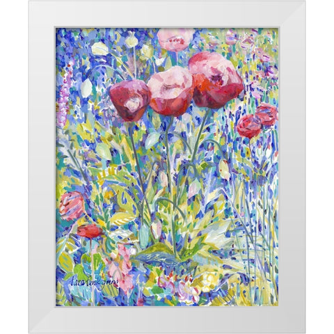 Three Poppies in Garden White Modern Wood Framed Art Print by Grim, Tara Funk